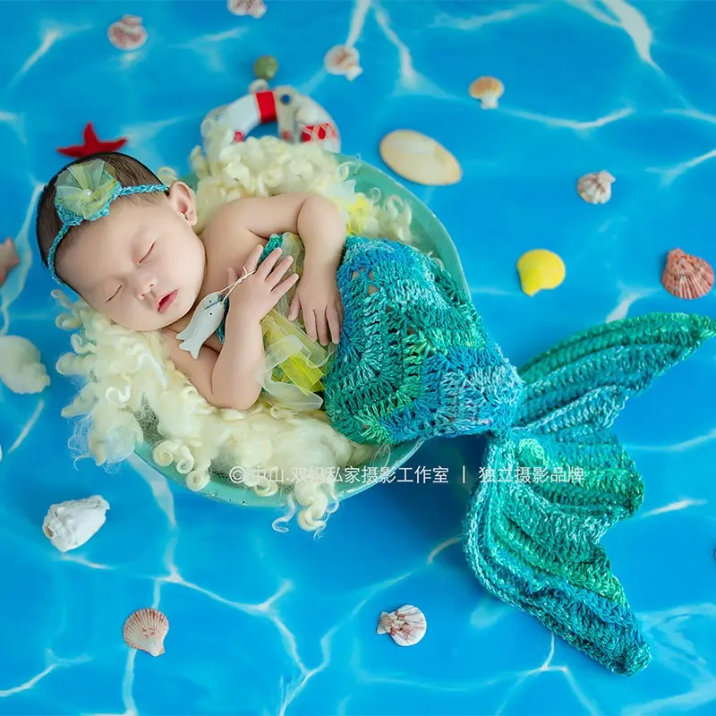 Knitted Mermaid Tail With Headband Set - Newborn Photography Props